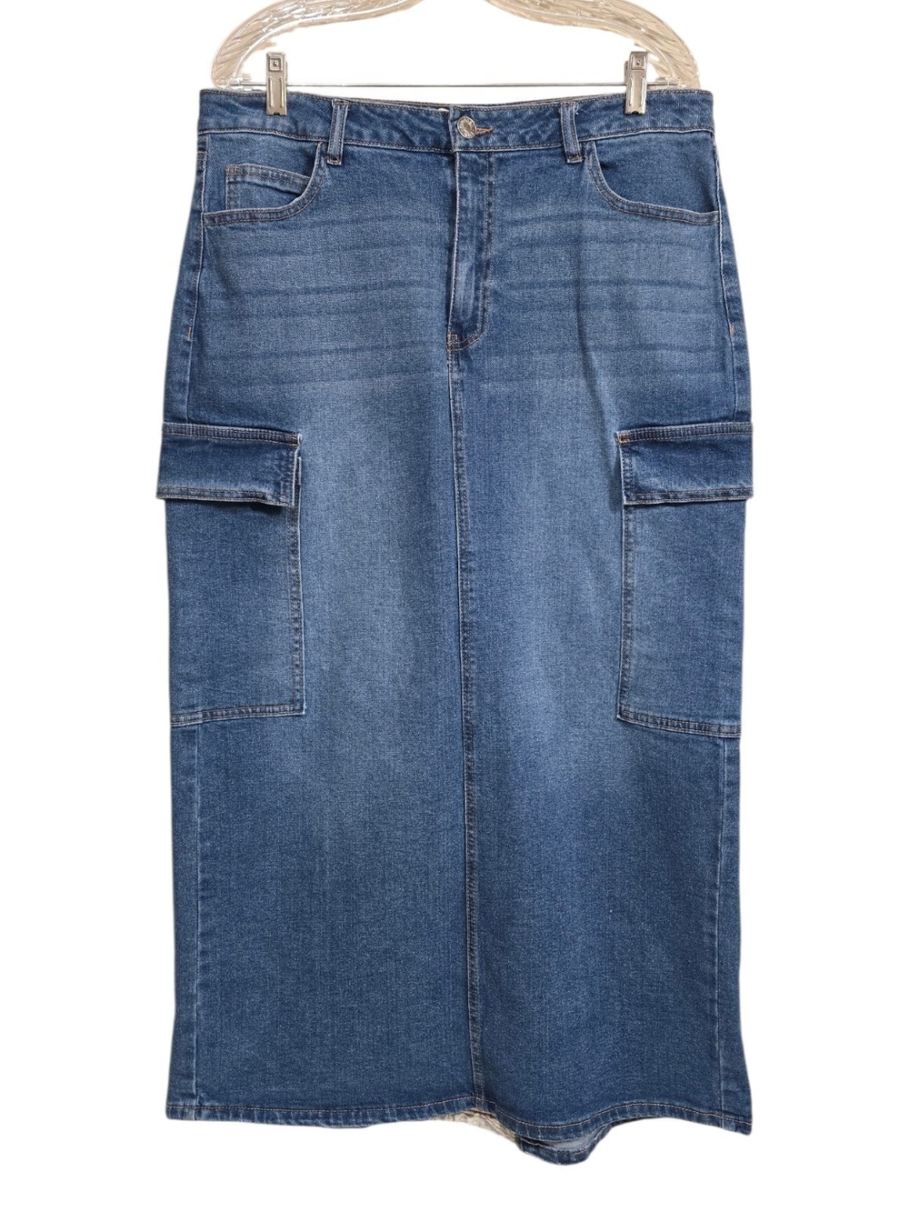 Steve Madden Denim Cargo Midi Skirt Large DIY Upcycled Paisley Godet Y2K Boho